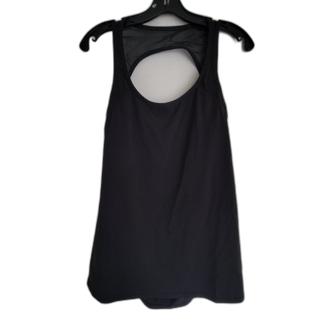 Fabletics Black Mesh Cut Out Back Elastic Band Workout Tank Top
